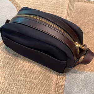 Filson Navy Blue Twill Travel Kit Dopp Bag Leather